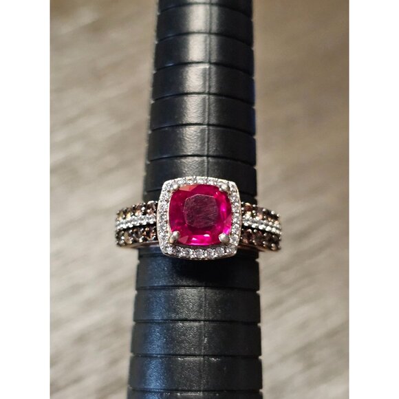 925 Sterling Silver Ruby Tourmaline Ring Size 8.5 - 6.26g - Picture 1 of 5